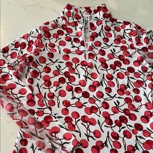 NWOT IBKULL Cherry Print QUARTER ZIP Top SHIRT GOLF TENNIS UPF 50 XS cherries